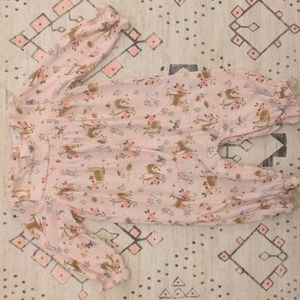 Angel Dear Woodland Animals Deer Smocked Romper Pink 3-6M Baby Girl Onesie Kyte